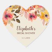 Herfst Aquarel Bloem Bruidsdouche Hart Sticker (Voorkant)