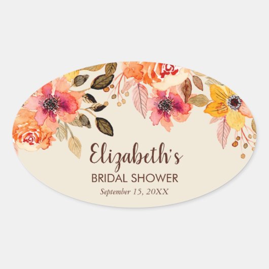 Herfst Aquarel Bloem Bruidsdouche Ovale Sticker (Voorkant)