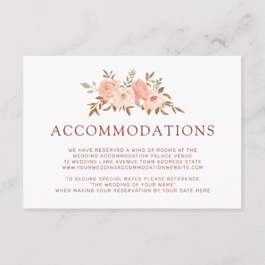 Herfst Aquarel Bloem Bruiloft Accommodatie Informatiekaartje (Voorkant)