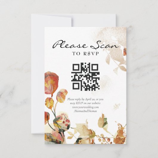 Herfst Aquarel Bloem Bruiloft QR Code RSVP Kaartje (Voorkant)
