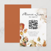 Herfst Aquarel Bloem Bruiloft QR Code RSVP Kaartje (Voorkant / Achterkant)