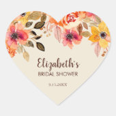 Herfst Aquarel Bloemachtige Bruidsdiner Hart Sticker (Voorkant)