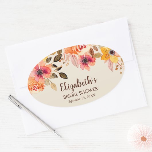 Herfst Aquarel Bloemachtige Bruidsdiner Ovale Sticker (Envelop)