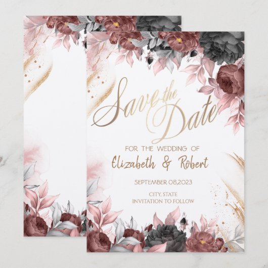 Herfst Aquarel Bloemen Bewaar De Datum Save The Date (Voorkant / Achterkant)