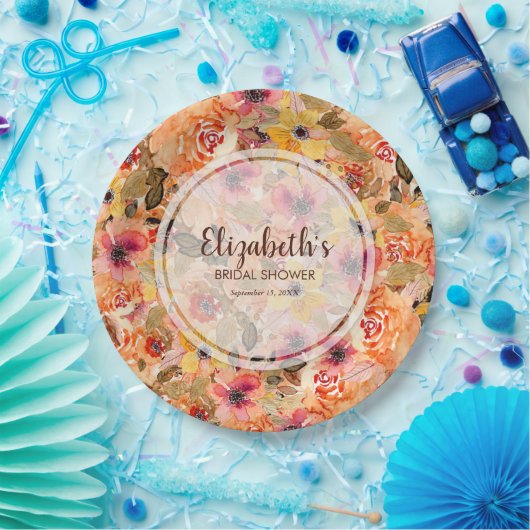 Herfst Aquarel Bloemen Bruids Shower Papieren Bordje (Feest)