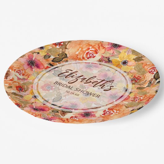 Herfst Aquarel Bloemen Bruids Shower Papieren Bordje (Gekanteld)