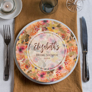 Herfst Aquarel Bloemen Bruidsdiner Papieren Bordje