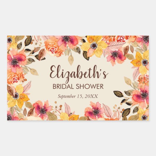 Herfst Aquarel Bloemen Bruidsdiner Rechthoekige Sticker (Voorkant)