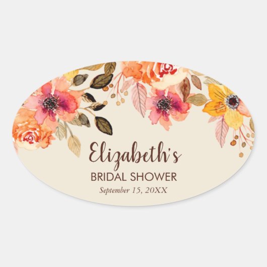 Herfst Aquarel Bloemen Bruidsfeest Ovale Sticker (Voorkant)