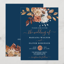 Herfst Aquarel Bloemen op Navy Blauwe Trouwdag