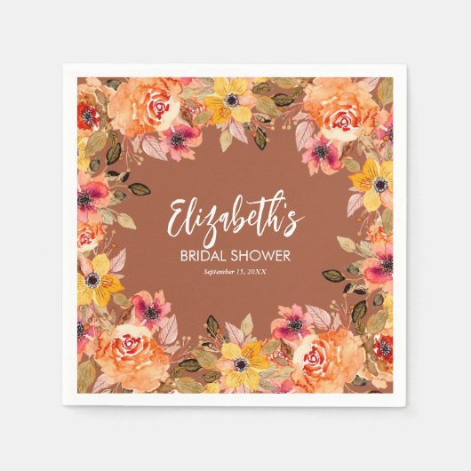 Herfst Aquarel Bloemen op Terracotta Servet (Voorkant)