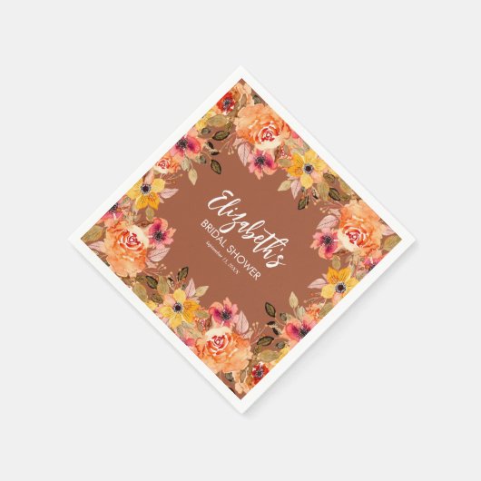 Herfst Aquarel Bloemen op Terracotta Servet (Hoek)