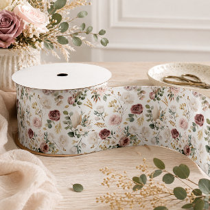 Herfst Aquarel Bloemenslint   Stof Roze & Blos Satijnen Lint