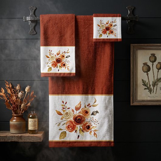 Herfst aquarel bloemig bad handdoek