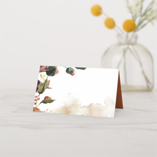 Herfst Aquarel Bloemige Bruiloft Plaatskaartje (Voorkant)