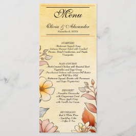 Herfst Aquarel Bloemige Terracotta Gele Menu