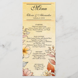 Herfst Aquarel Bloemige Terracotta Gele Menu