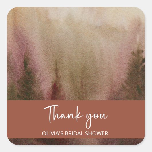 Herfst Aquarel Bos Terracota Bruiloftsfeest Vierkante Sticker (Voorkant)