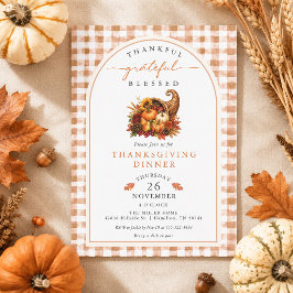 Herfst Aquarel Hoorn Desovervloed Gingham Thanksgi Kaart
