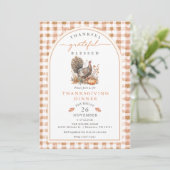 Herfst Aquarel Kalkoen Gingham Thanksgiving Kaart (Staand voorkant)