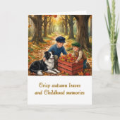 Herfst Aquarel Kinderen & Border Collie Nostalgisc Kaart (Voorkant)