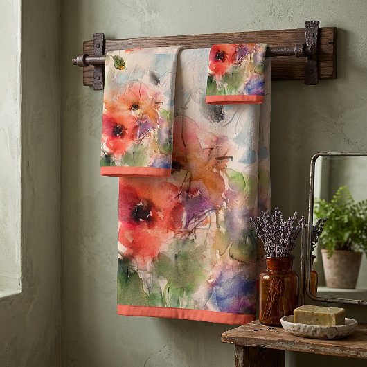 Herfst aquarel klaprozen badhanddoekenset bad handdoek