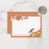 Herfst Aquarel Kraai en Pompoenen Aangepaste Naam Notitiekaartje (Voorkant / Achterkant in situ)