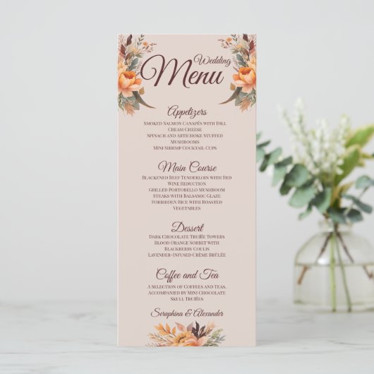 Herfst Aquarel Landelijke Bloem Bruiloftsmenu Menu (Staand voorkant)