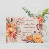 Herfst Aquarel Landelijke Bloemige Bruiloft Kaart (Staand voorkant)