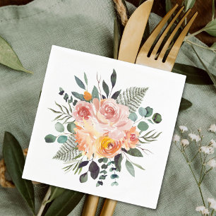 Herfst Aquarel Landelijke Roze Perzik Bloemen Boek Servet