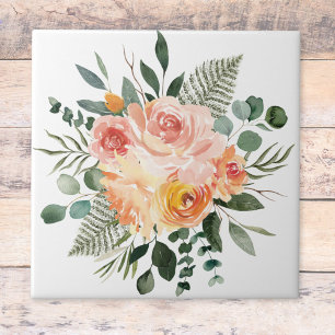 Herfst Aquarel Landelijke Roze Perzik Bloemen Boek Tegeltje