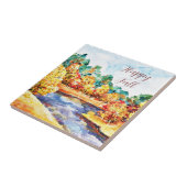 Herfst aquarel landschap met aanpasbare tekst tegeltje (Zijkant)