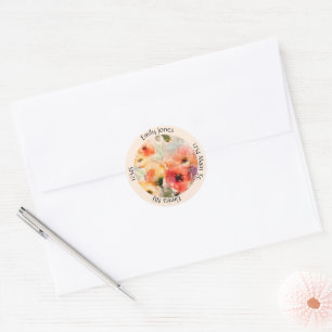 Herfst aquarel papavers adres ronde sticker