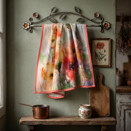Herfst aquarel papavers theedoek