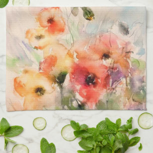 Herfst aquarel papavers theedoek
