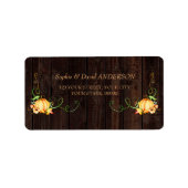 Herfst Aquarel Pompoen Bladeren Houten Bruiloft Etiket (Voorkant)