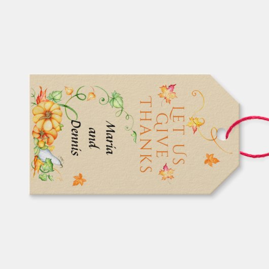 Herfst Aquarel Pompoen Bloemige Thanksgiving Cadeaulabel (Voorkant (Horizontaal))