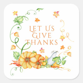 Herfst Aquarel Pompoen Bloemige Thanksgiving   Vierkante Sticker