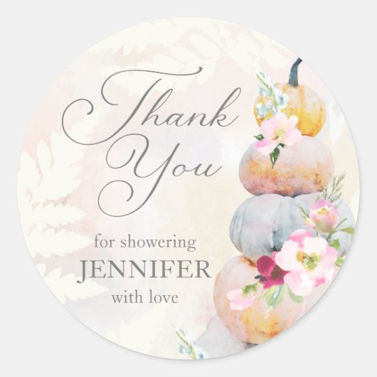 Herfst Aquarel Pompoen Bruiloft Borrel Bedankt Ronde Sticker (Voorkant)