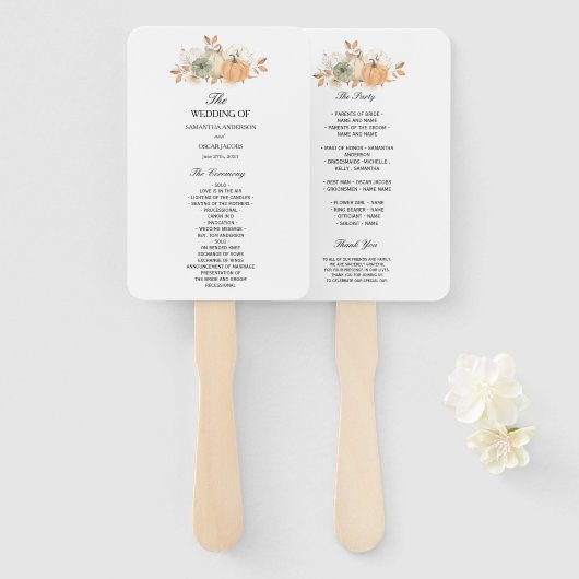 Herfst Aquarel Pompoenen & Bloemen Handwaaier (Voorkant en achterkant)