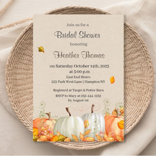 Herfst Aquarel Pompoenen Bruidsdiner Kaart