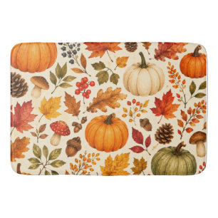 Herfst Aquarel Pompoenen, Herfstbladeren & Bos Badmat