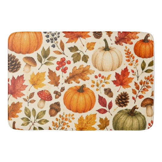 Herfst Aquarel Pompoenen, Herfstbladeren & Bos Badmat (Voorkant)