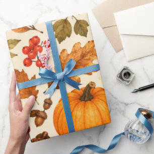 Herfst Aquarel Pompoenen, Herfstbladeren & Bos Cadeaupapier