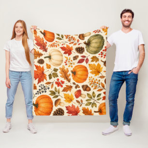 Herfst Aquarel Pompoenen, Herfstbladeren & Bos Fleece Deken