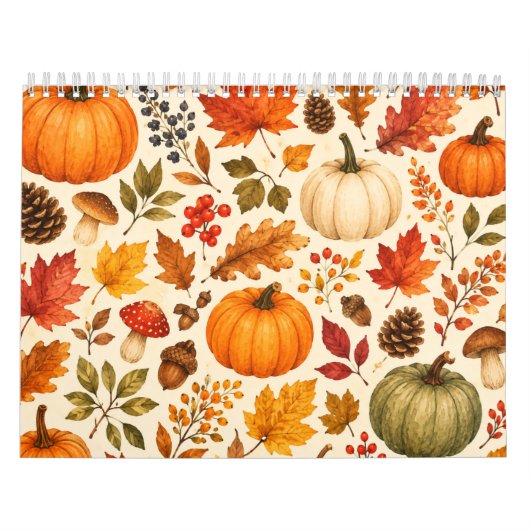 Herfst Aquarel Pompoenen, Herfstbladeren & Bos Kalender (Hoes)