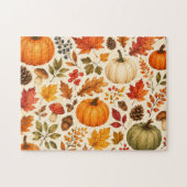 Herfst Aquarel Pompoenen, Herfstbladeren & Bos Legpuzzel (Horizontaal)
