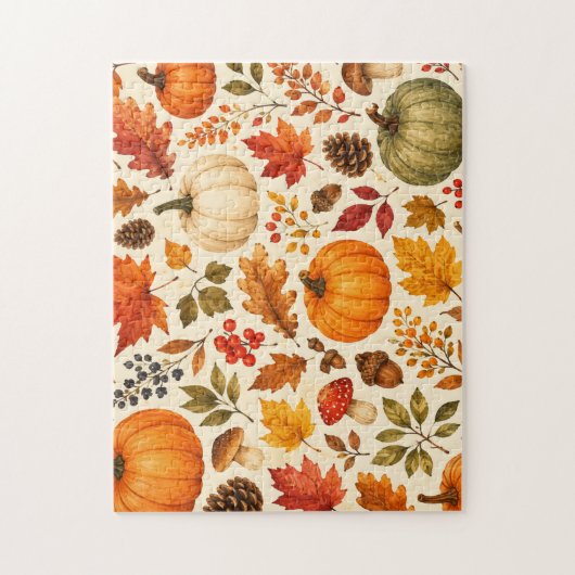 Herfst Aquarel Pompoenen, Herfstbladeren & Bos Legpuzzel (Verticaal)