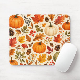 Herfst Aquarel Pompoenen, Herfstbladeren & Bos Muismat