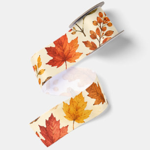 Herfst Aquarel Pompoenen, Herfstbladeren & Bos Satijnen Lint